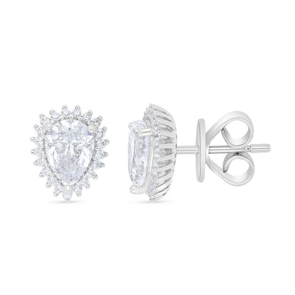 Sterling Silver 925 Earring Rhodium Plated Embedded With White Zircon