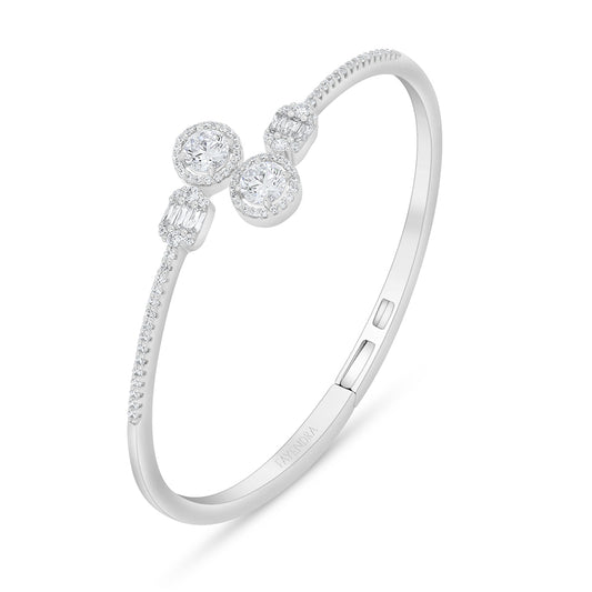 Sterling Silver 925 Bangle Rhodium Plated Embedded With White Zircon ( 48*54 )