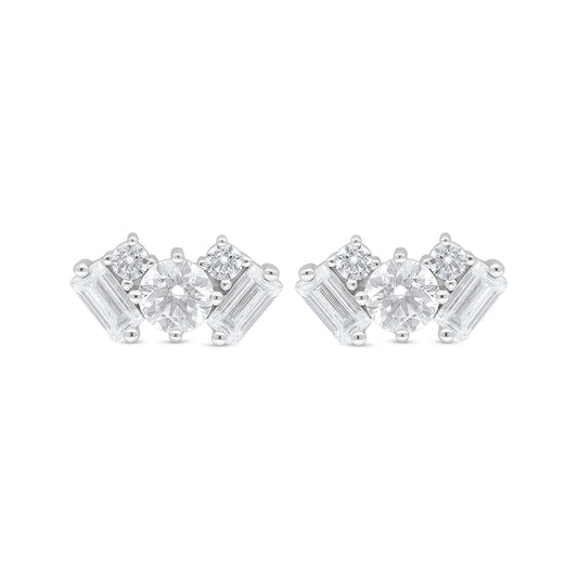 Sterling Silver 925 Earring Rhodium Plated Embedded With White Zircon