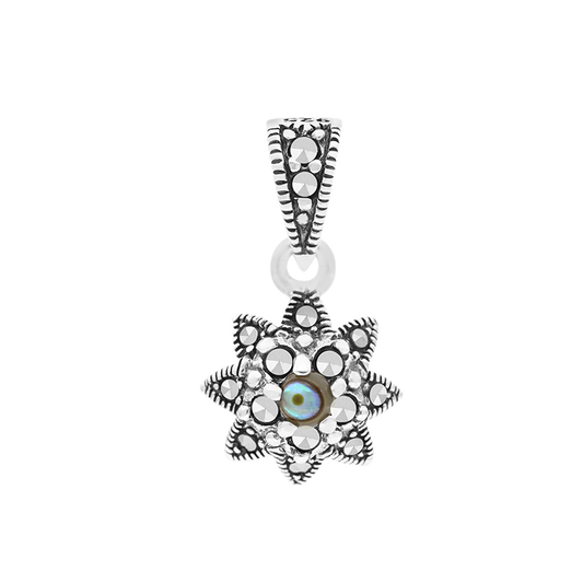 Sterling Silver 925 Pendant Embedded With Natural Blue Shell And Marcasite Stones