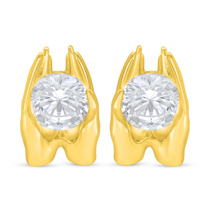 Sterling Silver 925 Earring Golden Plated Embedded With White Zircon