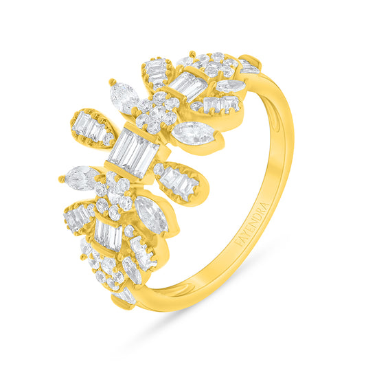 Sterling Silver 925 Ring Golden Plated Embedded With White Zircon