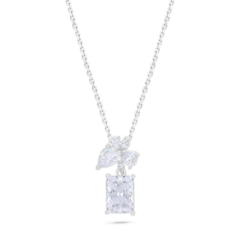 Sterling Silver 925 Necklace Rhodium Plated Embedded With White Zircon