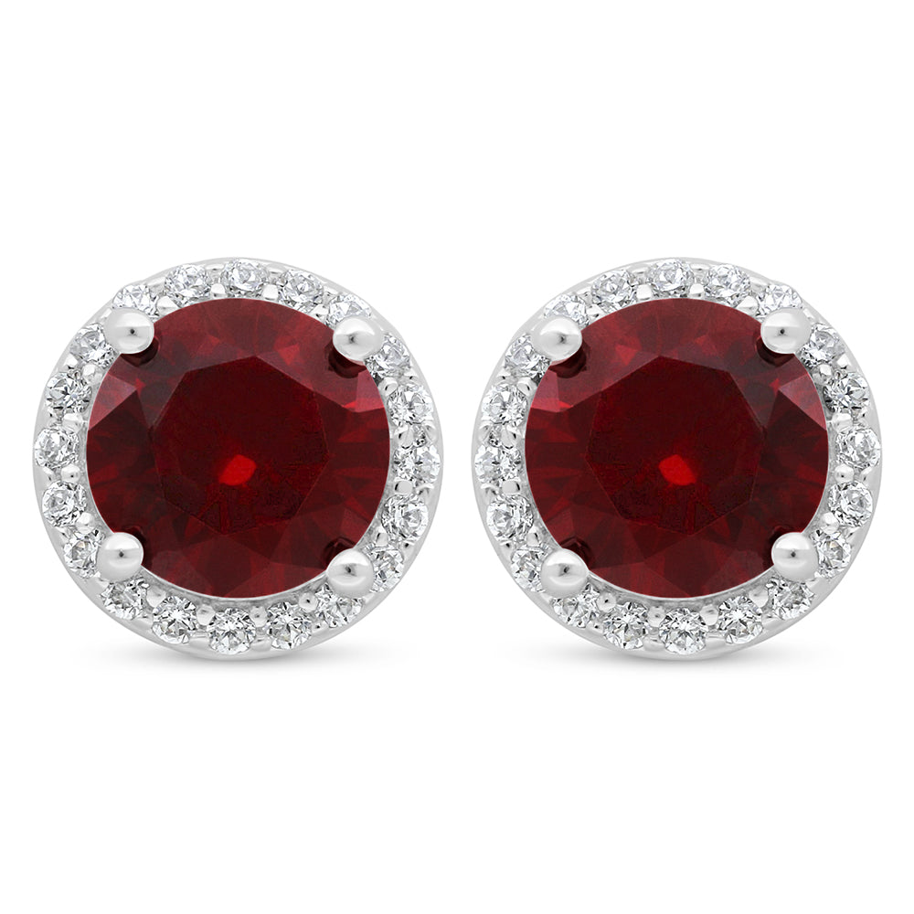 Sterling Silver 925 Earring Rhodium Plated Embedded With Ruby Corundum And White Zircon