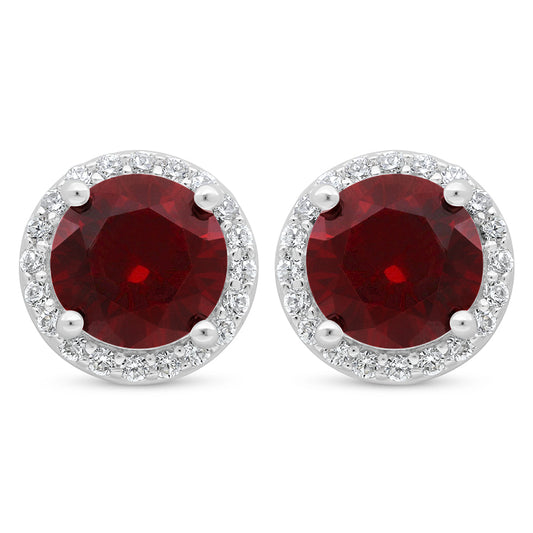 Sterling Silver 925 Earring Rhodium Plated Embedded With Ruby Corundum And White Zircon