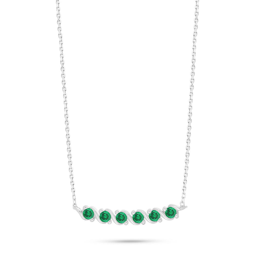 Sterling Silver 925 Necklace Rhodium Plated Embedded With Emerald Zircon