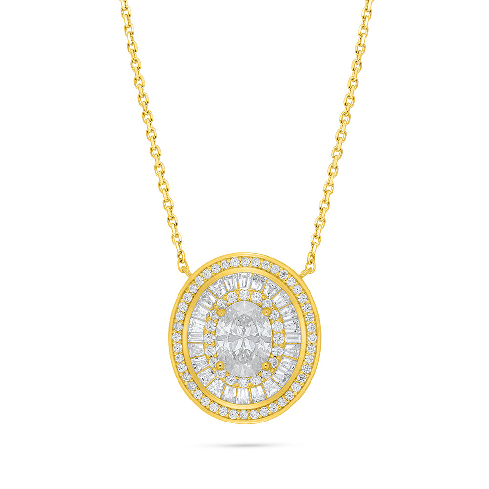 Sterling Silver 925 Necklace Golden Plated Embedded With Diamond Zircon And White Zircon
