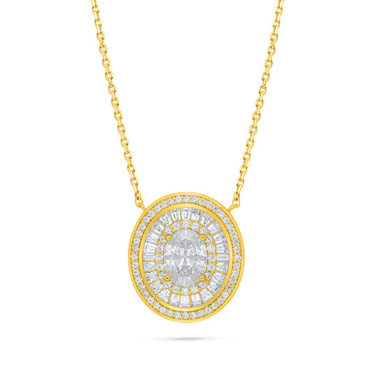 Sterling Silver 925 Necklace Golden Plated Embedded With Diamond Zircon And White Zircon