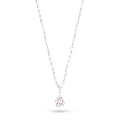 Sterling Silver 925 Necklace Rhodium Plated Embedded With Pink Zircon And White Zircon