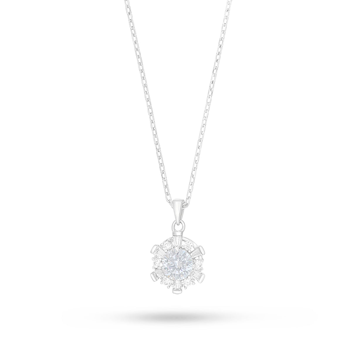 Sterling Silver 925 Necklace Rhodium Plated Embedded With White Zircon