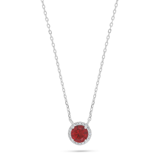 Sterling Silver 925 Necklace Rhodium Plated Embedded With Ruby Corundum And White Zircon