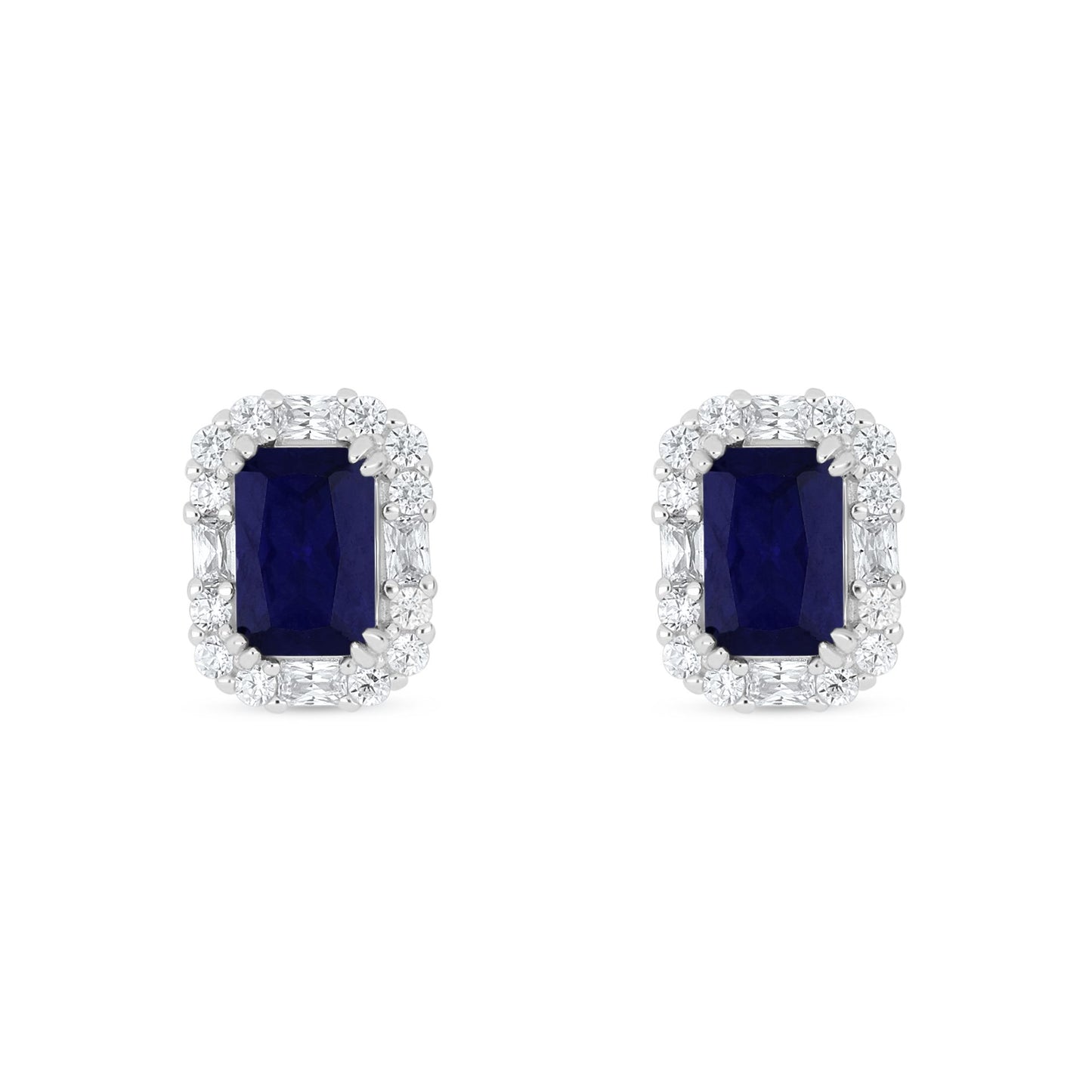 Sterling Silver 925 Earring Rhodium Plated Embedded With Sapphire Corundum And White Zircon
