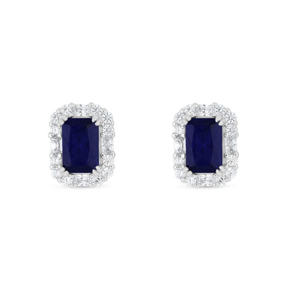 Sterling Silver 925 Earring Rhodium Plated Embedded With Sapphire Corundum And White Zircon