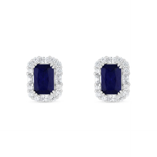 Sterling Silver 925 Earring Rhodium Plated Embedded With Sapphire Corundum And White Zircon