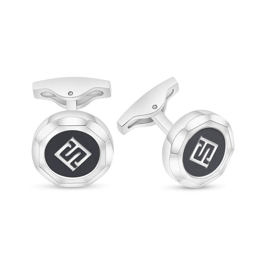 Stainless Steel Cufflink 316L Embedded With Black Agate Matt Steel