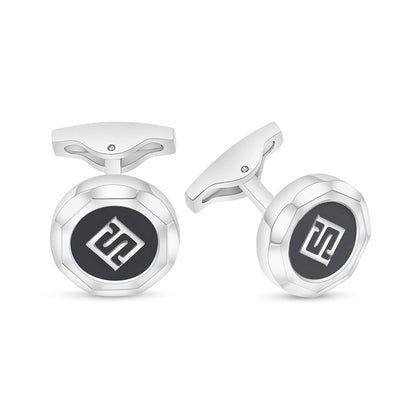Stainless Steel Cufflink 316L Embedded With Black Agate Matt Steel