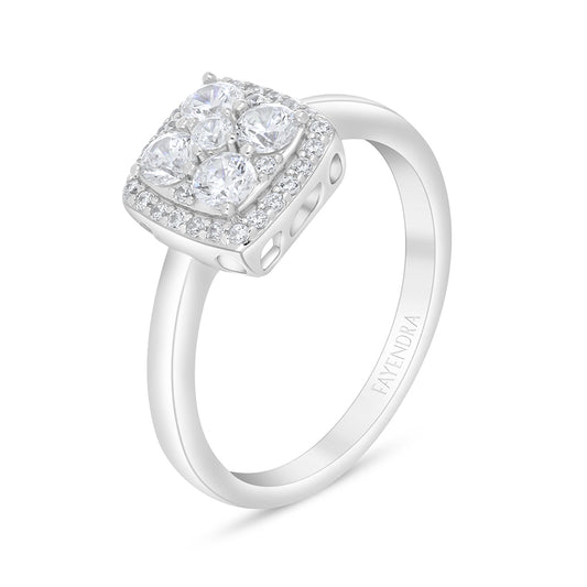 Sterling Silver 925 Ring Rhodium Plated Embedded With White Zircon