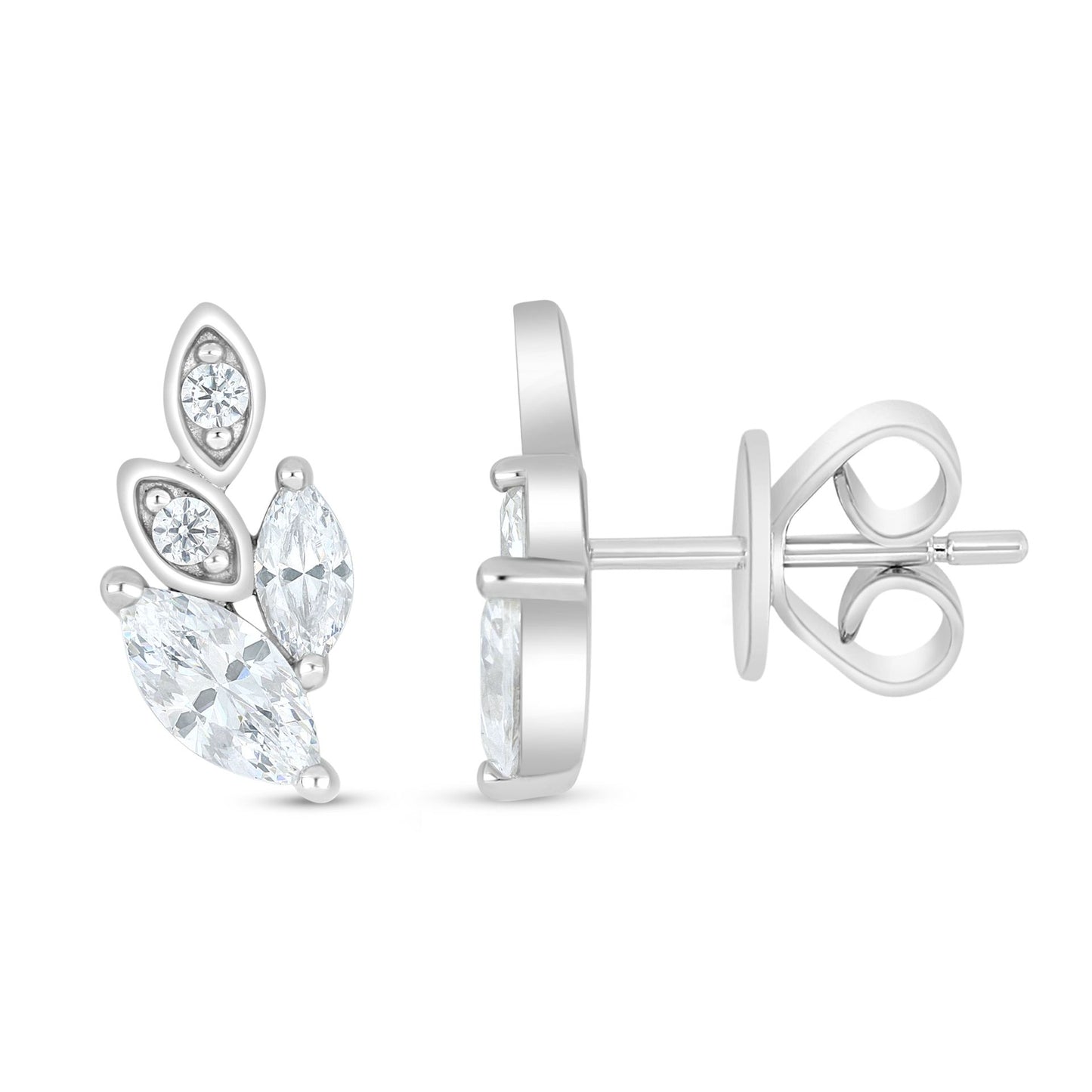 Sterling Silver 925 Earring Rhodium Plated Embedded With White Zircon