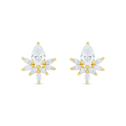 Sterling Silver 925 Earring Golden Plated Embedded With White Zircon