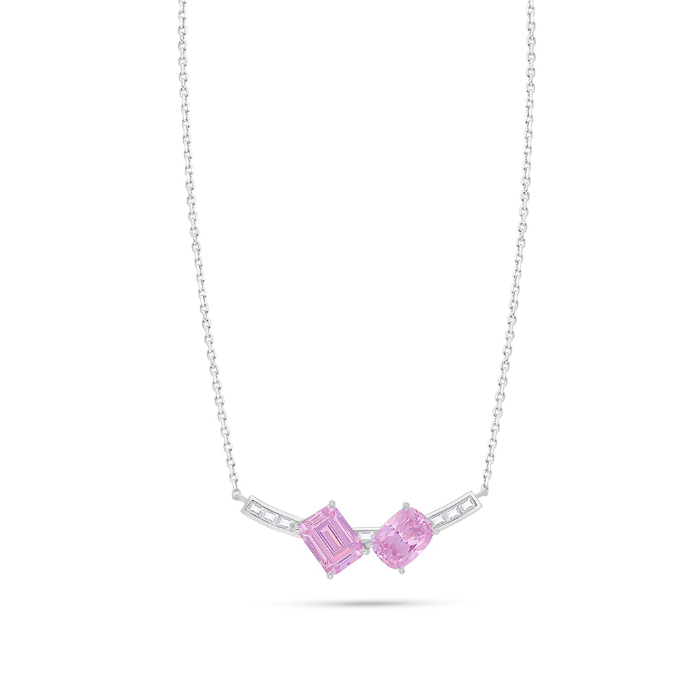 عقد من الفضة الخالصة عيار 925 مطلي روديوم مرصع زركون بنك و فص ابيض