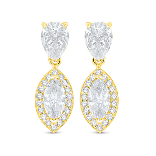 Sterling Silver 925 Earring Golden Plated Embedded With White Zircon