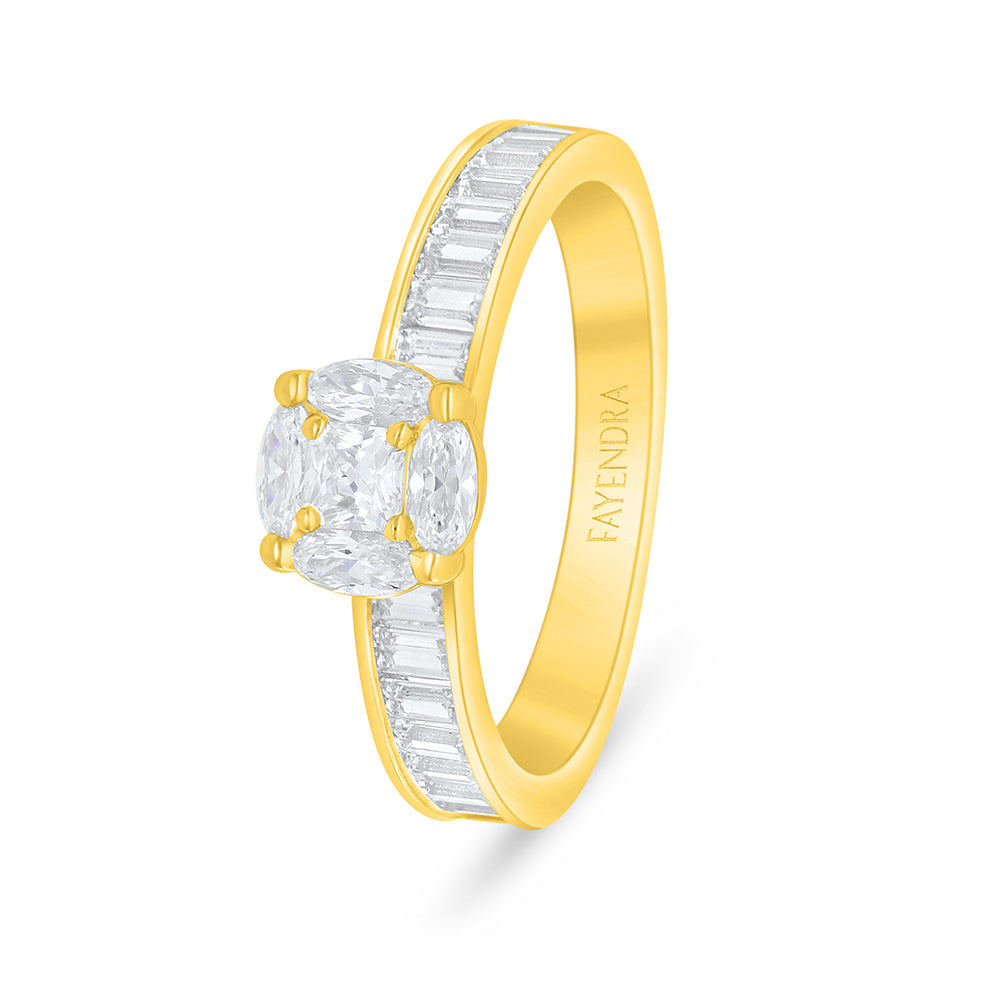Sterling Silver 925 Ring Golden Plated Embedded With White Zircon
