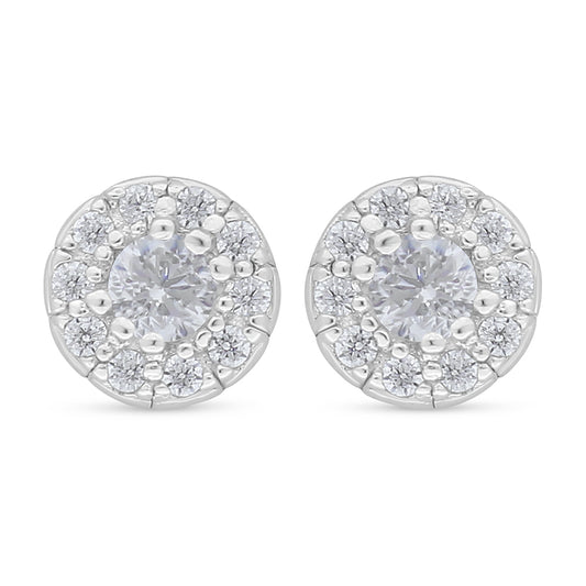Sterling Silver 925 Earring Rhodium Plated Embedded With White Zircon