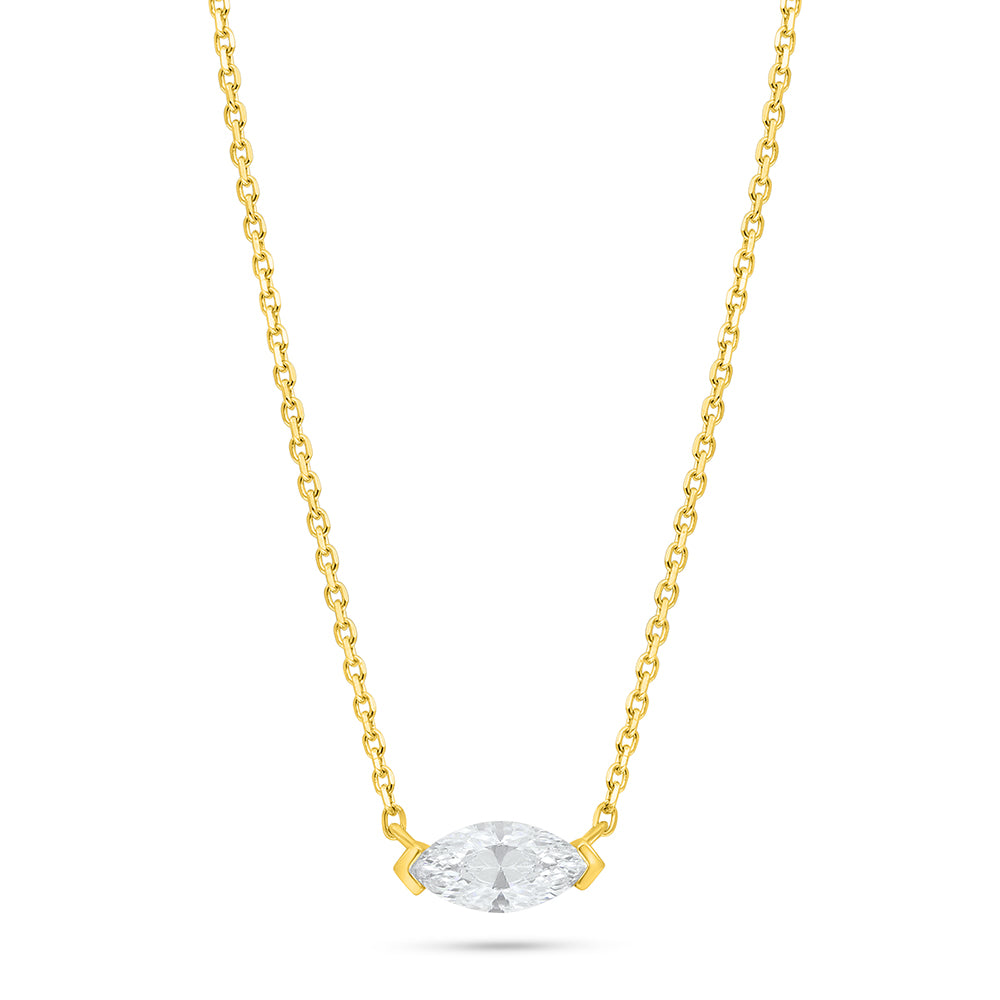 Sterling Silver 925 Necklace Golden Plated Embedded With White Zircon