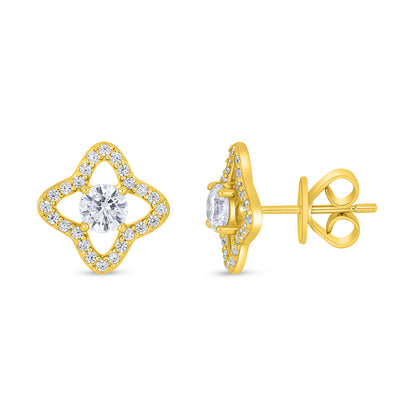 Sterling Silver 925 Earring Golden Plated Embedded With White Zircon