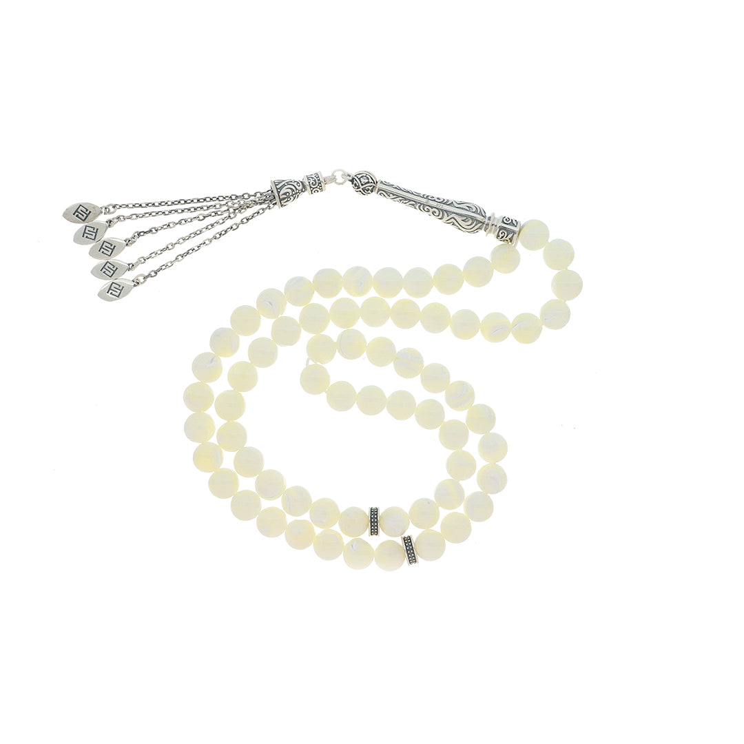 Rosary 66 Sterling Silver 925 Set Oxidized Embedded With White Shell Bead 08 mm LOGO