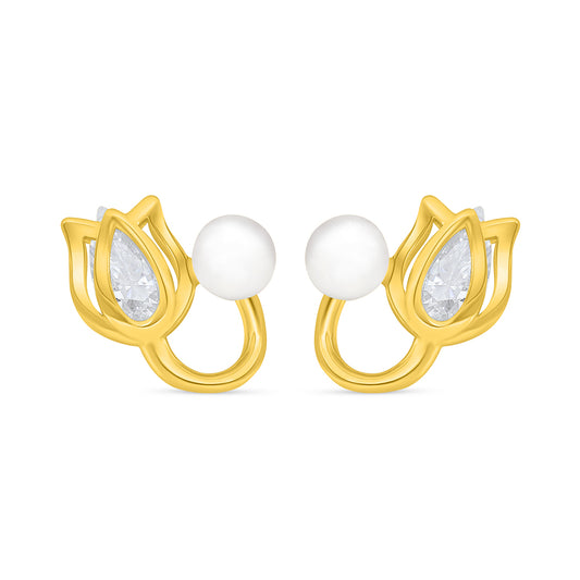 Sterling Silver 925 Earring Golden Plated Embedded With Natural White Pearl And White Zircon