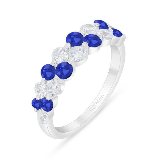 خاتم من الفضة الخالصة عيار 925 مطلي روديوم مرصع زفير كروندوم و فص ابيض