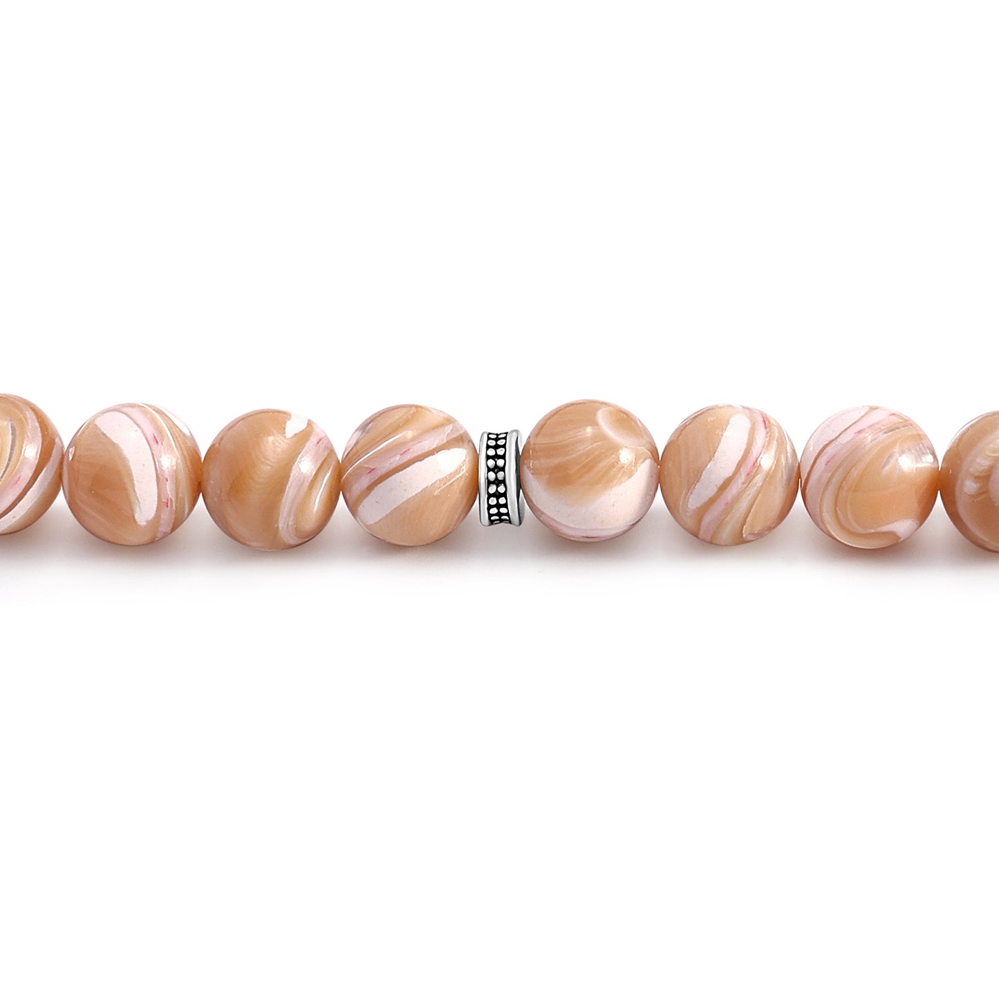 سبحة 33 احجار صدف ابيض كراميل بيلية 10 مم طقم ستانلس ستيل عيار 316L مطلى فضي واسود