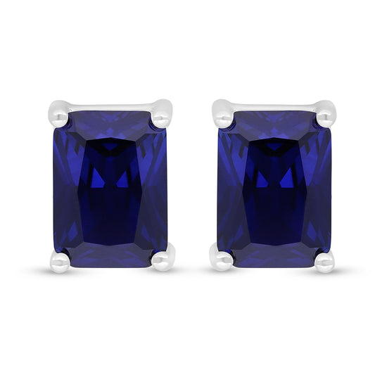 Sterling Silver 925 Earring Rhodium Plated Embedded With Sapphire Corundum