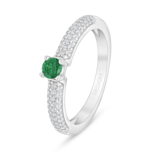Sterling Silver 925 Ring Rhodium Plated Embedded With Emerald Zircon And White Zircon