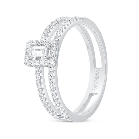 Sterling Silver 925 Ring Rhodium Plated Embedded With White Zircon