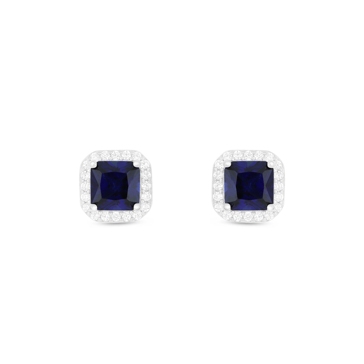 Sterling Silver 925 Earring Rhodium Plated Embedded With Sapphire Corundum And White Zircon