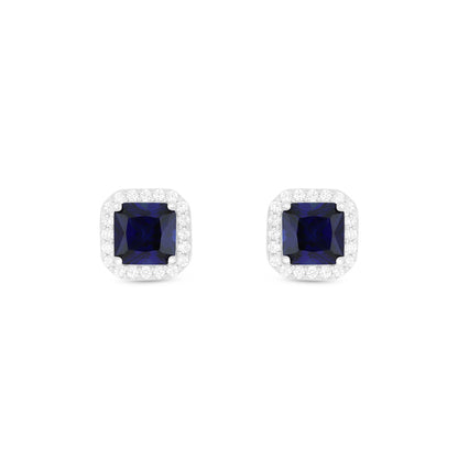 Sterling Silver 925 Earring Rhodium Plated Embedded With Sapphire Corundum And White Zircon