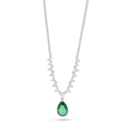 عقد من الفضة الخالصة عيار 925 مطلي روديوم مرصع زركون زمردي و فص ابيض