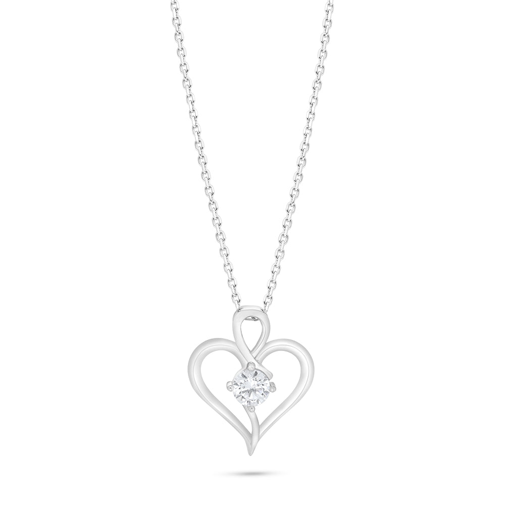 Sterling Silver 925 Necklace Rhodium Plated Embedded With White Zircon