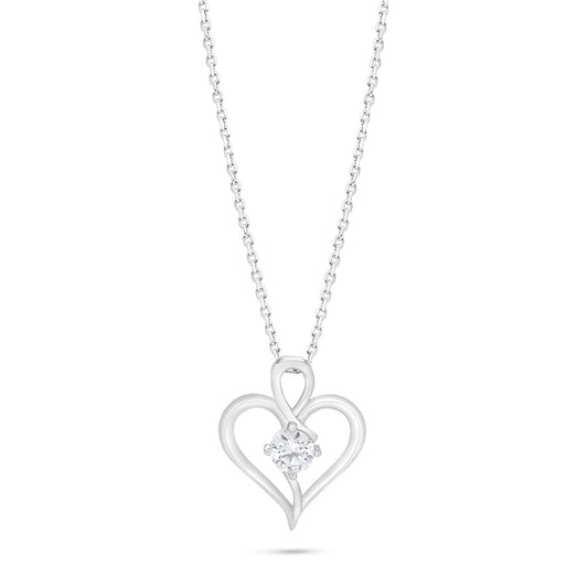 Sterling Silver 925 Necklace Rhodium Plated Embedded With White Zircon