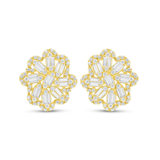Sterling Silver 925 Earring Golden Plated Embedded With White Zircon