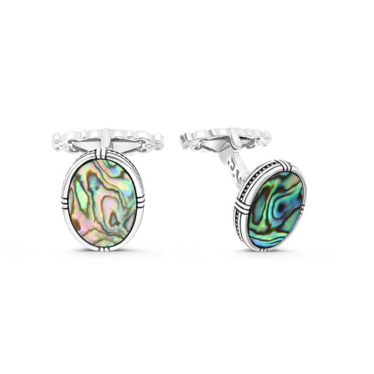 Sterling Silver 925 Cufflink Rhodium And Black Plated Embedded With Blue Shell
