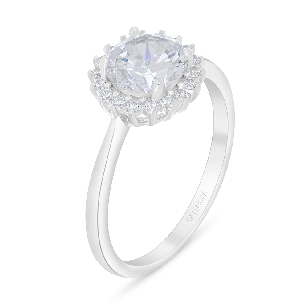 Sterling Silver 925 Ring Rhodium Plated Embedded With White Zircon