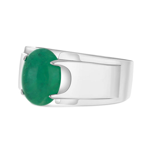 Sterling Silver 925 Men Ring Rhodium Plated Embedded With Natural Emerald