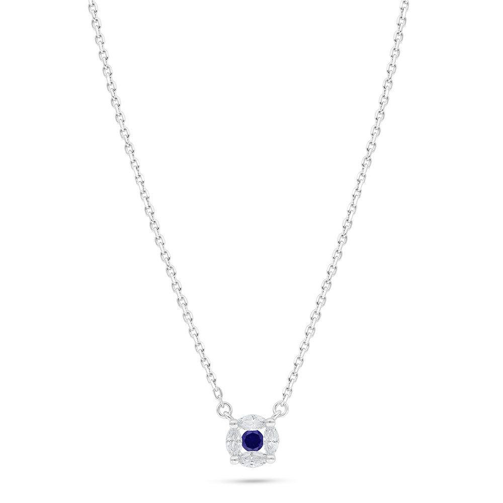 Sterling Silver 925 Necklace Rhodium Plated Embedded With Sapphire Corundum And White Zircon
