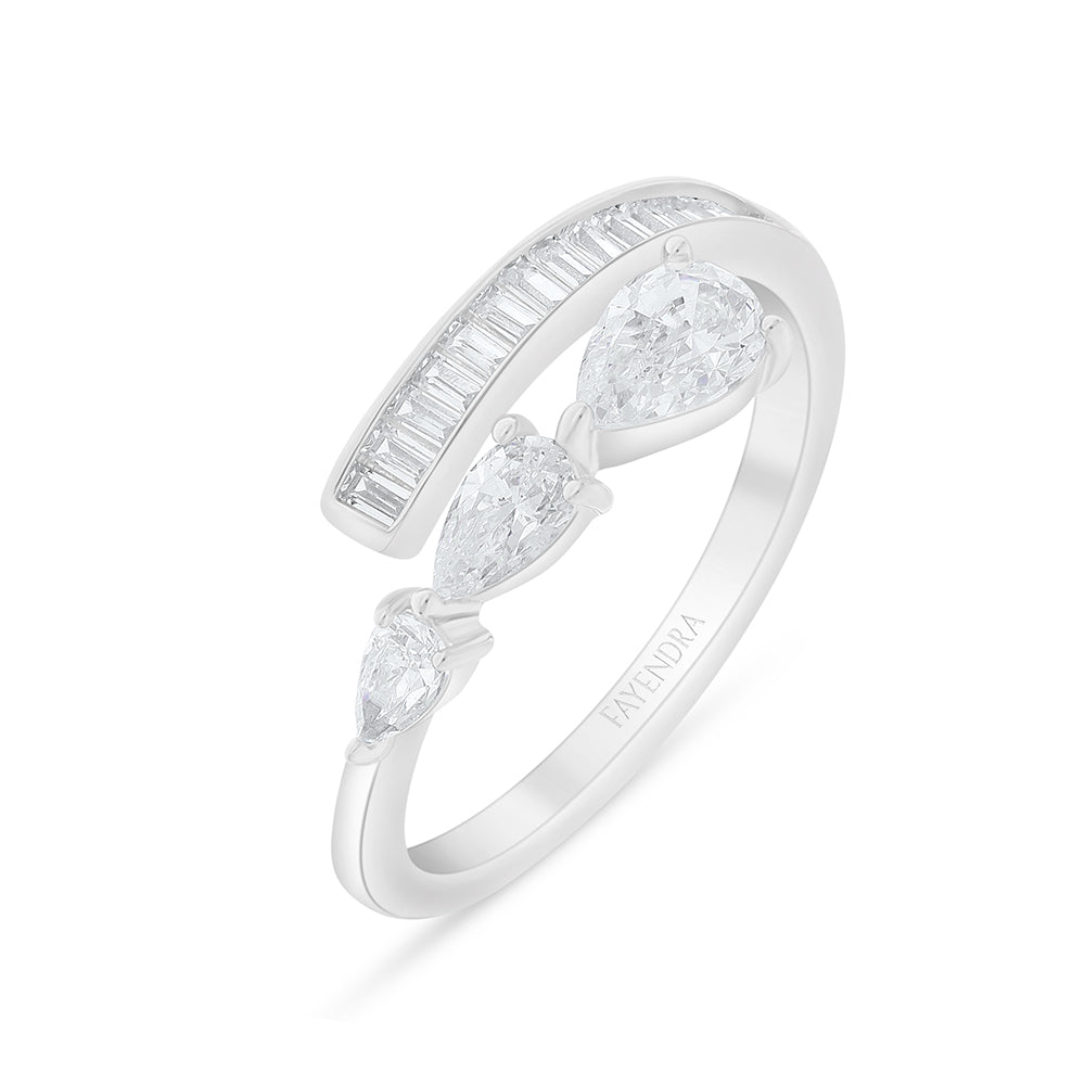 Sterling Silver 925 Ring Rhodium Plated Embedded With White Zircon