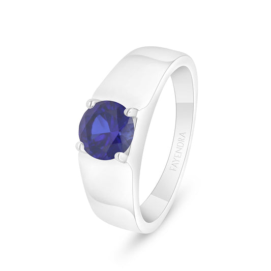 Sterling Silver 925 Ring Rhodium Plated Embedded With Sapphire Corundum