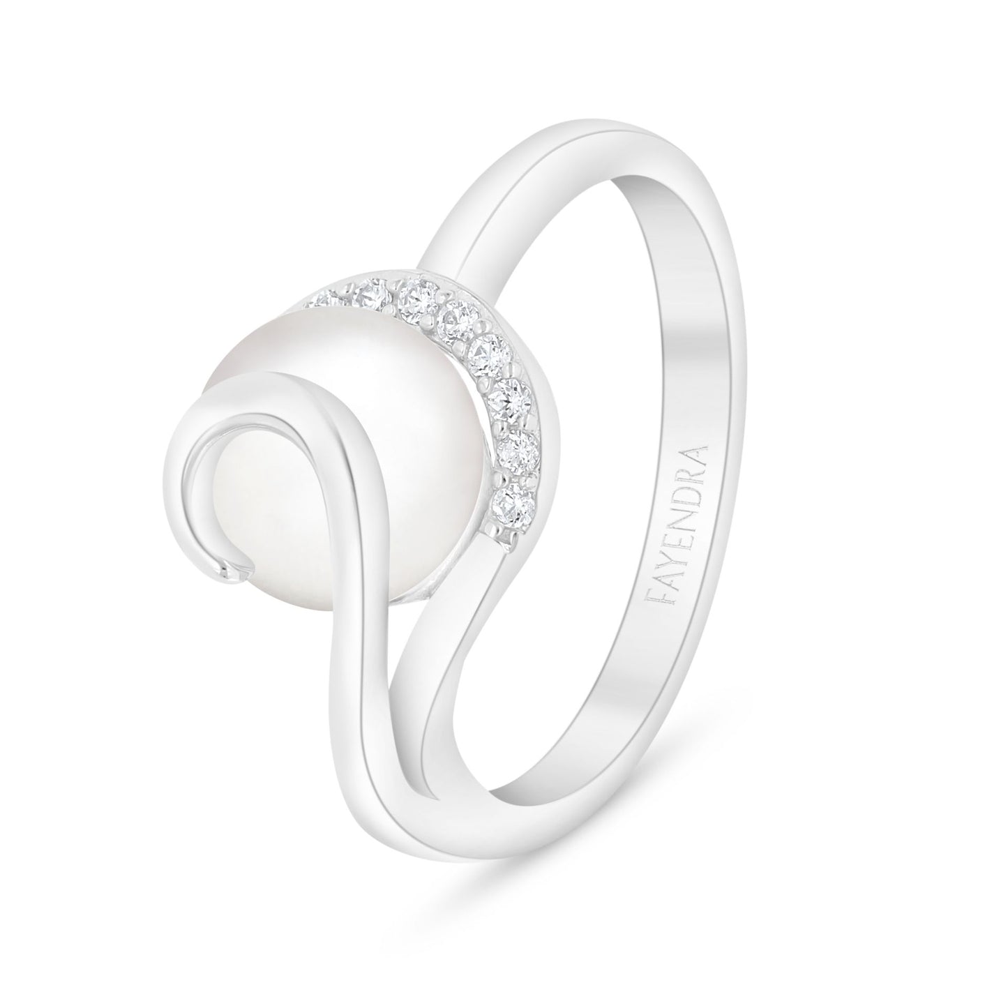 Sterling Silver 925 Ring Rhodium Plated Embedded With Natural White Pearl And White Zircon