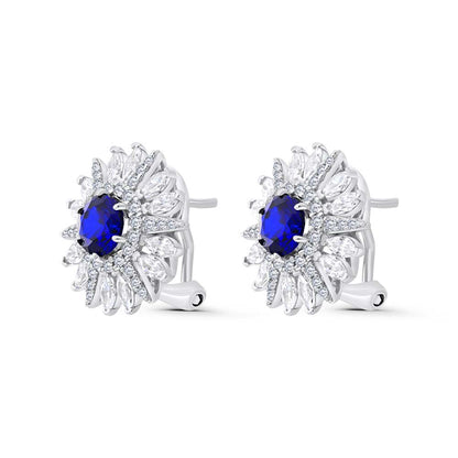 Sterling Silver 925 Earring Rhodium Plated Embedded With Sapphire Corundum And White Zircon